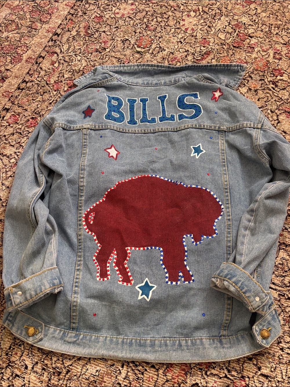 Bills oversized womens Denim Jacket with Red Buffalo - Bills Design